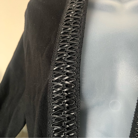 Black leather detailed Jana open front drape/wrap cardigan - Picture 5 of 12